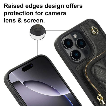 For iPhone 14 Pro AwQuer Crossbody Zipper Wallet Bag Litchi Leather Phone Case(Black) - iPhone 14 Pro Cases by Awquer | Online Shopping UK | buy2fix