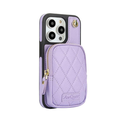For iPhone 14 Pro AwQuer Crossbody Zipper Wallet Bag Litchi Leather Phone Case(Light Purple) - iPhone 14 Pro Cases by Awquer | Online Shopping UK | buy2fix