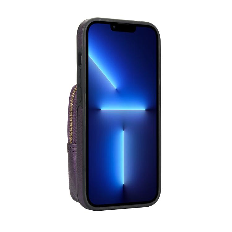 For iPhone 14 Pro AwQuer Crossbody Zipper Wallet Bag Litchi Leather Phone Case(Dark Purple) - iPhone 14 Pro Cases by Awquer | Online Shopping UK | buy2fix