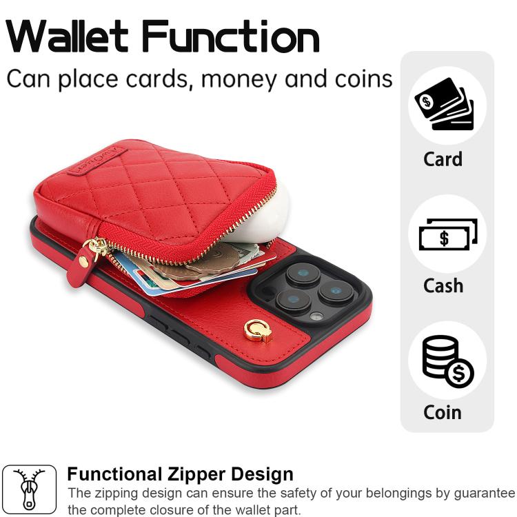 For iPhone 14 Pro Max AwQuer Crossbody Zipper Wallet Bag Litchi Leather Phone Case(Red) - iPhone 14 Pro Max Cases by Awquer | Online Shopping UK | buy2fix
