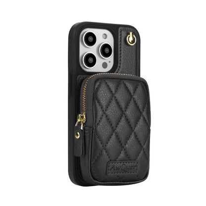 For iPhone 13 Pro Max AwQuer Crossbody Zipper Wallet Bag Litchi Leather Phone Case(Black) - iPhone 13 Pro Max Cases by Awquer | Online Shopping UK | buy2fix