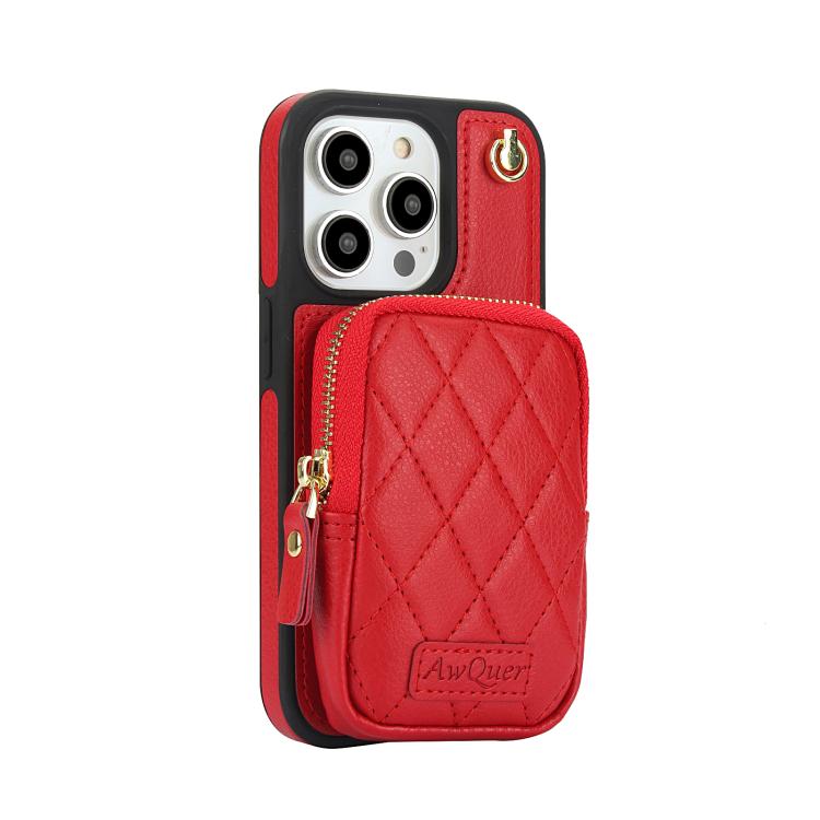 For iPhone 13 Pro Max AwQuer Crossbody Zipper Wallet Bag Litchi Leather Phone Case(Red) - iPhone 13 Pro Max Cases by Awquer | Online Shopping UK | buy2fix