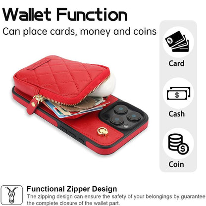 For iPhone 13 Pro AwQuer Crossbody Zipper Wallet Bag Litchi Leather Phone Case(Red) - iPhone 13 Pro Cases by Awquer | Online Shopping UK | buy2fix