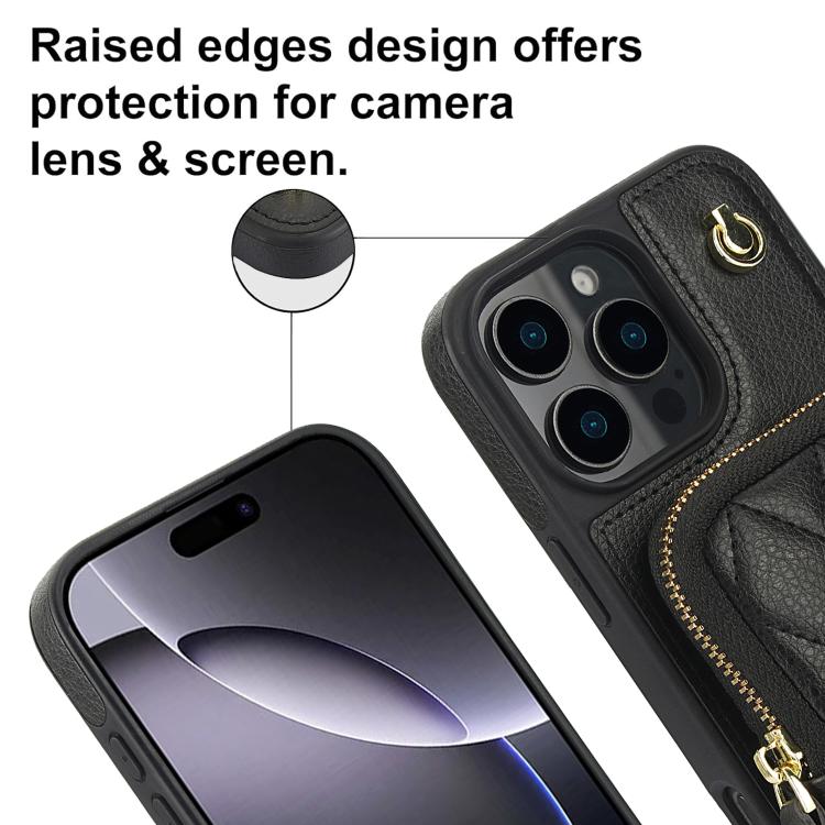 For iPhone 12 / 12 Pro AwQuer Crossbody Zipper Wallet Bag Litchi Leather Phone Case(Black) - iPhone 12 / 12 Pro Cases by Awquer | Online Shopping UK | buy2fix