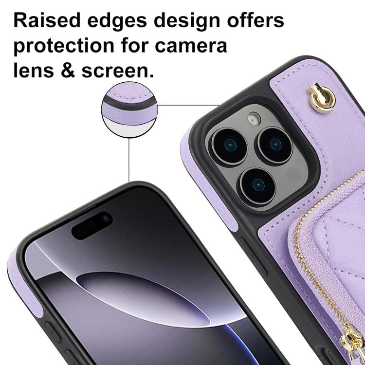 For iPhone 12 / 12 Pro AwQuer Crossbody Zipper Wallet Bag Litchi Leather Phone Case(Light Purple) - iPhone 12 / 12 Pro Cases by Awquer | Online Shopping UK | buy2fix