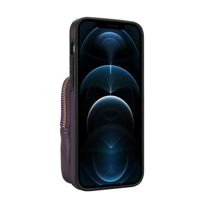 For iPhone 12 / 12 Pro AwQuer Crossbody Zipper Wallet Bag Litchi Leather Phone Case(Dark Purple) - iPhone 12 / 12 Pro Cases by Awquer | Online Shopping UK | buy2fix