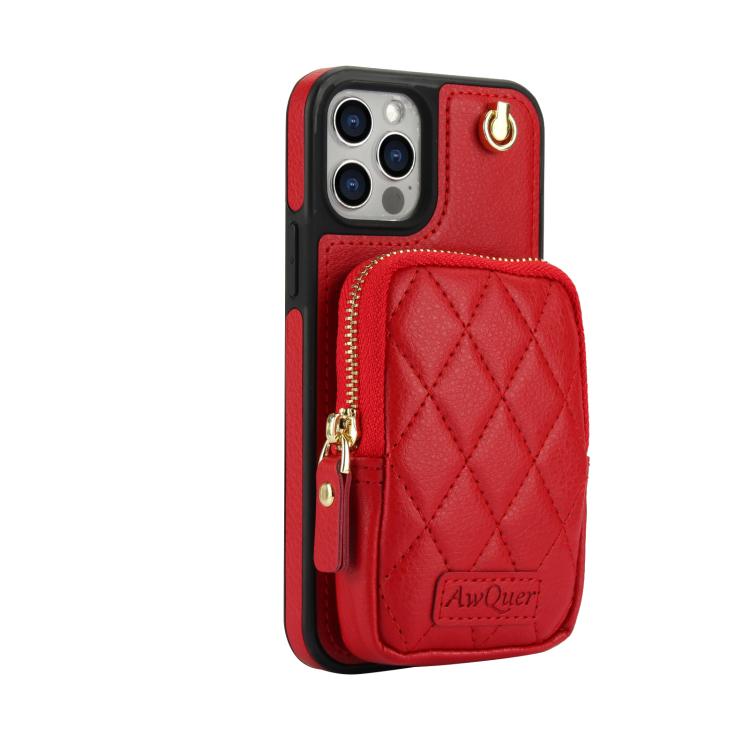 For iPhone 12 Pro Max AwQuer Crossbody Zipper Wallet Bag Litchi Leather Phone Case(Red) - iPhone 12 Pro Max Cases by Awquer | Online Shopping UK | buy2fix