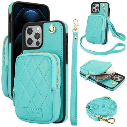 For iPhone 12 Pro Max AwQuer Crossbody Zipper Wallet Bag Litchi Leather Phone Case(Mint Green) - iPhone 12 Pro Max Cases by Awquer | Online Shopping UK | buy2fix