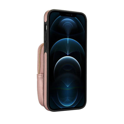 For iPhone 12 Pro Max AwQuer Crossbody Zipper Wallet Bag Litchi Leather Phone Case(Rose Gold) - iPhone 12 Pro Max Cases by Awquer | Online Shopping UK | buy2fix