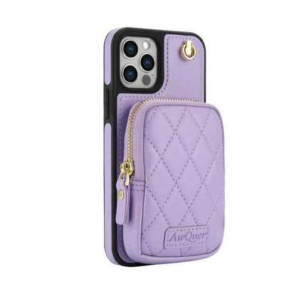 For iPhone 12 Pro Max AwQuer Crossbody Zipper Wallet Bag Litchi Leather Phone Case(Light Purple) - iPhone 12 Pro Max Cases by Awquer | Online Shopping UK | buy2fix