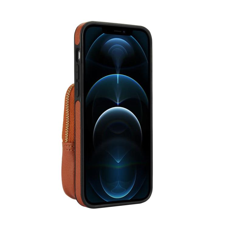 For iPhone 12 Pro Max AwQuer Crossbody Zipper Wallet Bag Litchi Leather Phone Case(Brown) - iPhone 12 Pro Max Cases by Awquer | Online Shopping UK | buy2fix