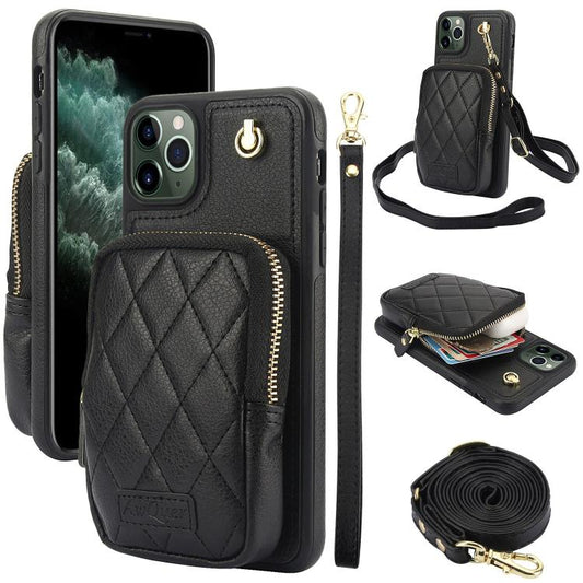 For iPhone 11 Pro Max AwQuer Crossbody Zipper Wallet Bag Litchi Leather Phone Case(Black) - iPhone 11 Pro Max Cases by Awquer | Online Shopping UK | buy2fix
