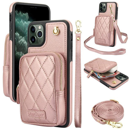 For iPhone 11 Pro Max AwQuer Crossbody Zipper Wallet Bag Litchi Leather Phone Case(Rose Gold) - iPhone 11 Pro Max Cases by Awquer | Online Shopping UK | buy2fix