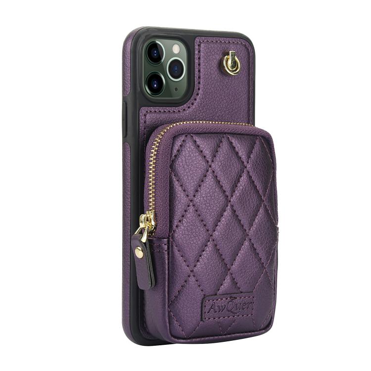 For iPhone 11 Pro Max AwQuer Crossbody Zipper Wallet Bag Litchi Leather Phone Case(Dark Purple) - iPhone 11 Pro Max Cases by Awquer | Online Shopping UK | buy2fix