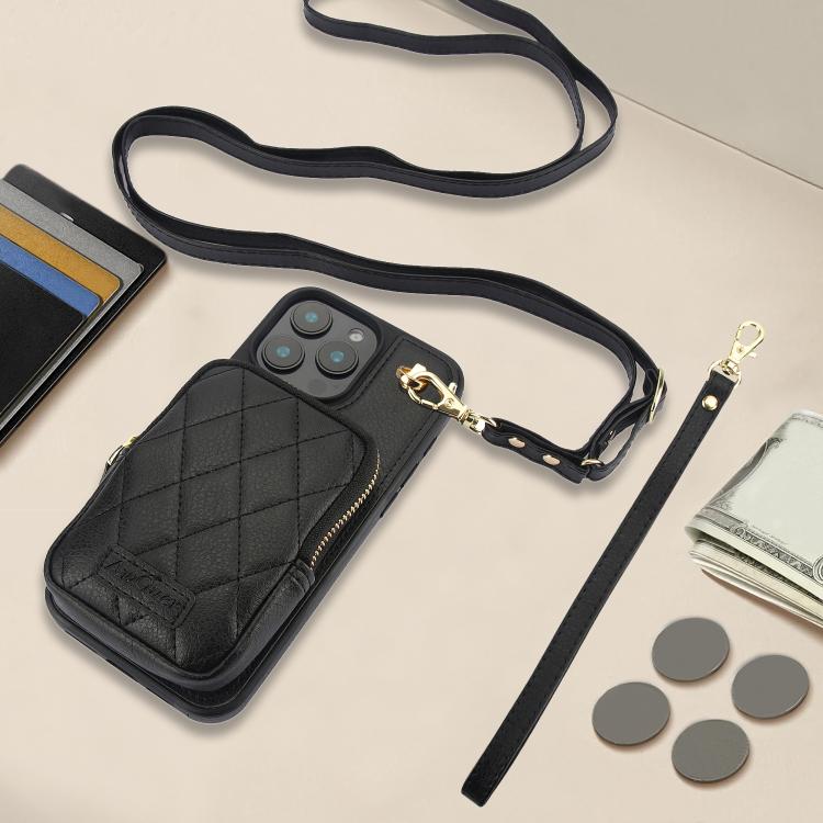 For iPhone 11 AwQuer Crossbody Zipper Wallet Bag Litchi Leather Phone Case(Black) - iPhone 11 Cases by Awquer | Online Shopping UK | buy2fix