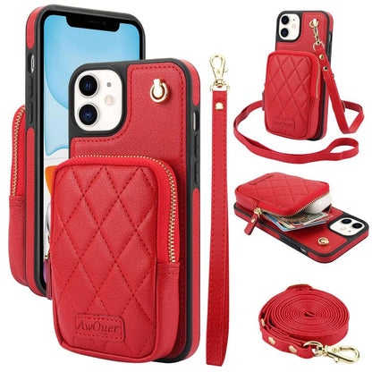 For iPhone 11 AwQuer Crossbody Zipper Wallet Bag Litchi Leather Phone Case(Red) - iPhone 11 Cases by Awquer | Online Shopping UK | buy2fix