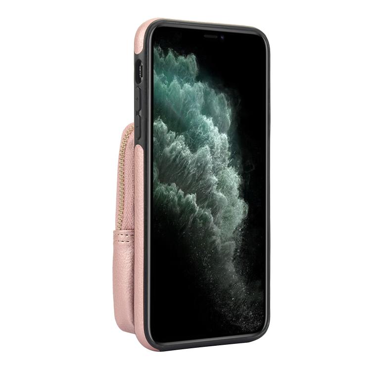 For iPhone 11 AwQuer Crossbody Zipper Wallet Bag Litchi Leather Phone Case(Rose Gold) - iPhone 11 Cases by Awquer | Online Shopping UK | buy2fix