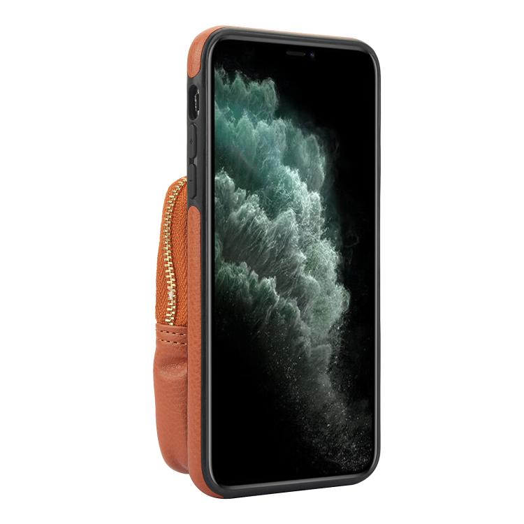 For iPhone 11 AwQuer Crossbody Zipper Wallet Bag Litchi Leather Phone Case(Brown) - iPhone 11 Cases by Awquer | Online Shopping UK | buy2fix