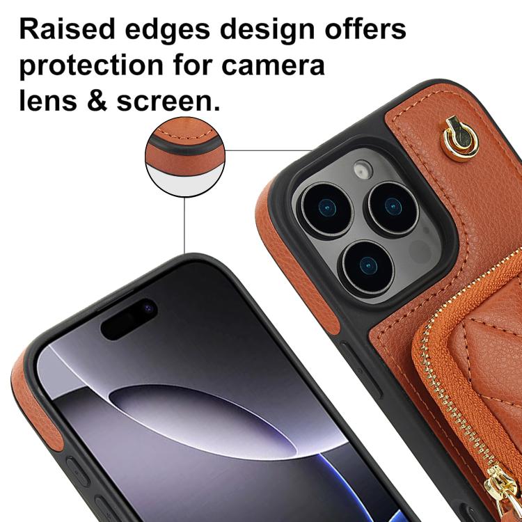 For iPhone 11 AwQuer Crossbody Zipper Wallet Bag Litchi Leather Phone Case(Brown) - iPhone 11 Cases by Awquer | Online Shopping UK | buy2fix