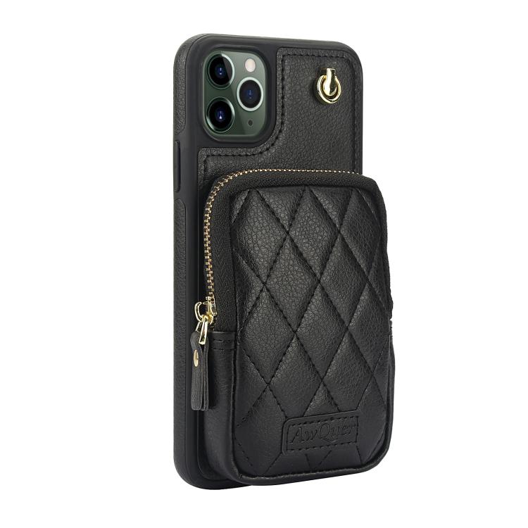 For iPhone 11 Pro AwQuer Crossbody Zipper Wallet Bag Litchi Leather Phone Case(Black) - iPhone 11 Pro Cases by Awquer | Online Shopping UK | buy2fix