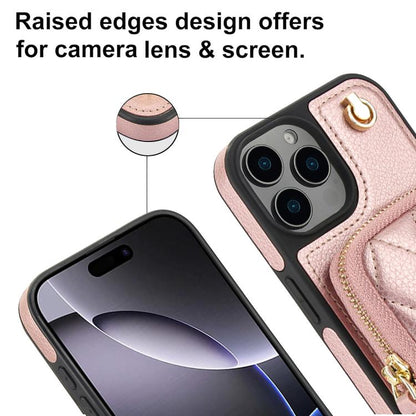 For iPhone 11 Pro AwQuer Crossbody Zipper Wallet Bag Litchi Leather Phone Case(Rose Gold) - iPhone 11 Pro Cases by Awquer | Online Shopping UK | buy2fix