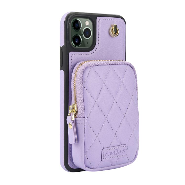 For iPhone 11 Pro AwQuer Crossbody Zipper Wallet Bag Litchi Leather Phone Case(Light Purple) - iPhone 11 Pro Cases by Awquer | Online Shopping UK | buy2fix