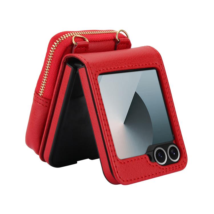 For Samsung Galaxy Z Flip6 / Flip7 FE AwQuer Crossbody Zipper Wallet Bag Litchi Leather Phone Case(Red) - Galaxy Z Flip6 5G Cases by Awquer | Online Shopping UK | buy2fix