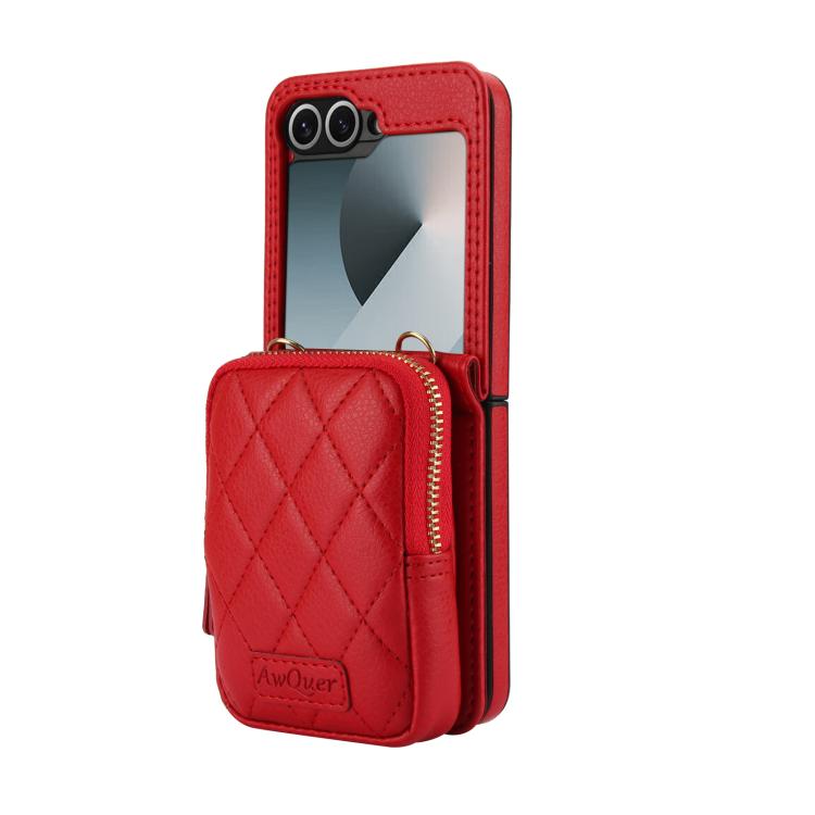 For Samsung Galaxy Z Flip6 / Flip7 FE AwQuer Crossbody Zipper Wallet Bag Litchi Leather Phone Case(Red) - Galaxy Z Flip6 5G Cases by Awquer | Online Shopping UK | buy2fix