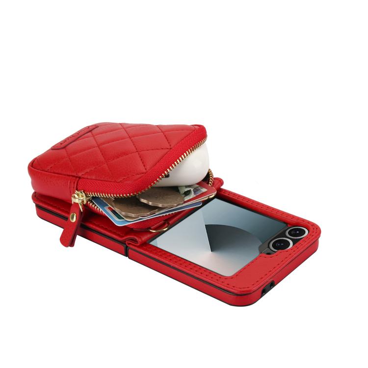 For Samsung Galaxy Z Flip6 / Flip7 FE AwQuer Crossbody Zipper Wallet Bag Litchi Leather Phone Case(Red) - Galaxy Z Flip6 5G Cases by Awquer | Online Shopping UK | buy2fix