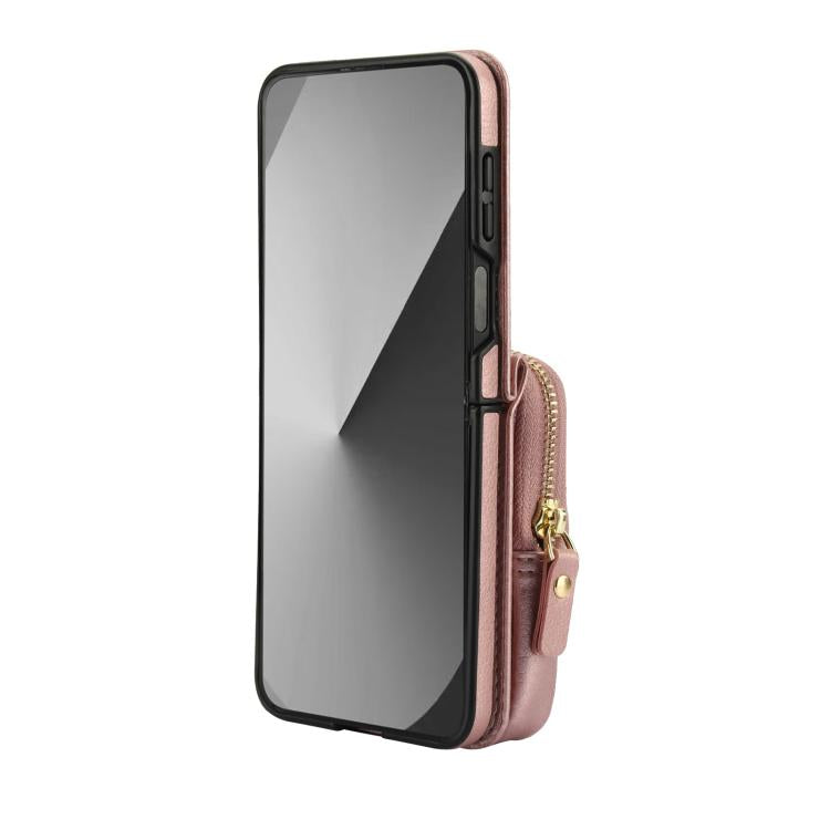For Samsung Galaxy Z Flip6 / Flip7 FE AwQuer Crossbody Zipper Wallet Bag Litchi Leather Phone Case(Rose Gold) - Galaxy Z Flip6 5G Cases by Awquer | Online Shopping UK | buy2fix
