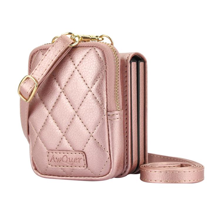 For Samsung Galaxy Z Flip6 / Flip7 FE AwQuer Crossbody Zipper Wallet Bag Litchi Leather Phone Case(Rose Gold) - Galaxy Z Flip6 5G Cases by Awquer | Online Shopping UK | buy2fix