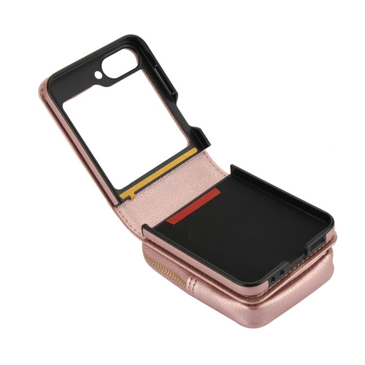 For Samsung Galaxy Z Flip6 / Flip7 FE AwQuer Crossbody Zipper Wallet Bag Litchi Leather Phone Case(Rose Gold) - Galaxy Z Flip6 5G Cases by Awquer | Online Shopping UK | buy2fix