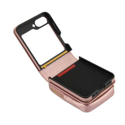 For Samsung Galaxy Z Flip6 / Flip7 FE AwQuer Crossbody Zipper Wallet Bag Litchi Leather Phone Case(Rose Gold) - Galaxy Z Flip6 5G Cases by Awquer | Online Shopping UK | buy2fix
