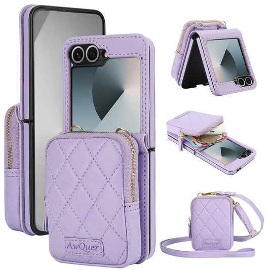 For Samsung Galaxy Z Flip6 / Flip7 FE AwQuer Crossbody Zipper Wallet Bag Litchi Leather Phone Case(Light Purple) - Galaxy Z Flip6 5G Cases by Awquer | Online Shopping UK | buy2fix