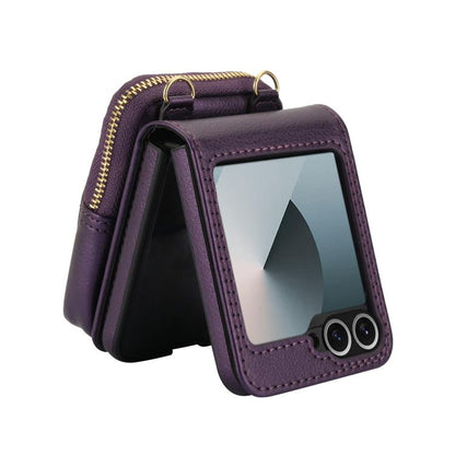 For Samsung Galaxy Z Flip6 / Flip7 FE AwQuer Crossbody Zipper Wallet Bag Litchi Leather Phone Case(Dark Purple) - Galaxy Z Flip6 5G Cases by Awquer | Online Shopping UK | buy2fix