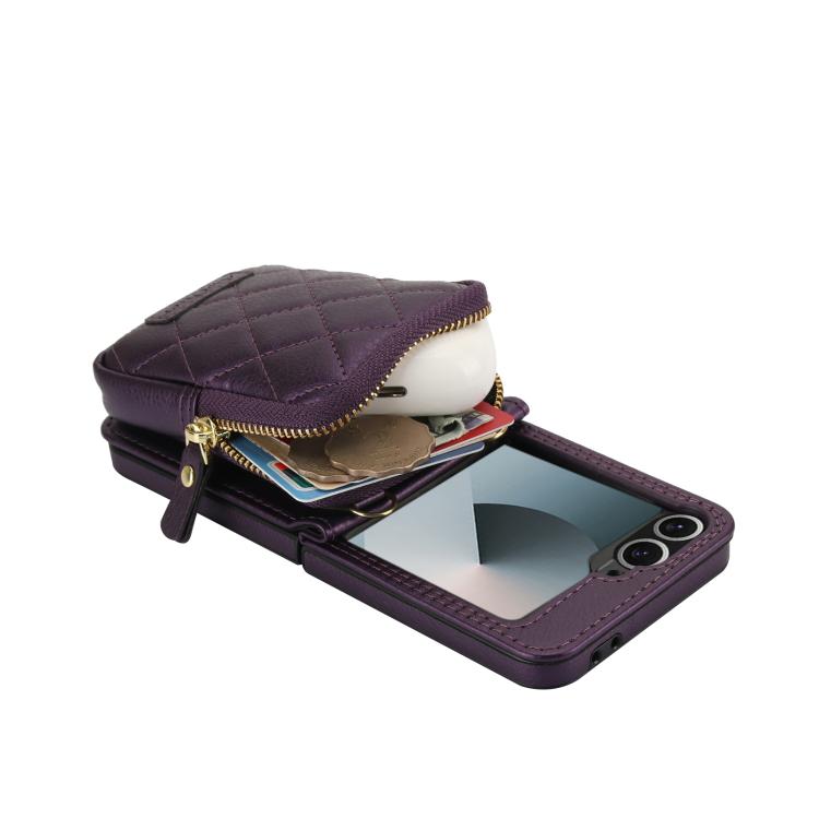 For Samsung Galaxy Z Flip6 / Flip7 FE AwQuer Crossbody Zipper Wallet Bag Litchi Leather Phone Case(Dark Purple) - Galaxy Z Flip6 5G Cases by Awquer | Online Shopping UK | buy2fix