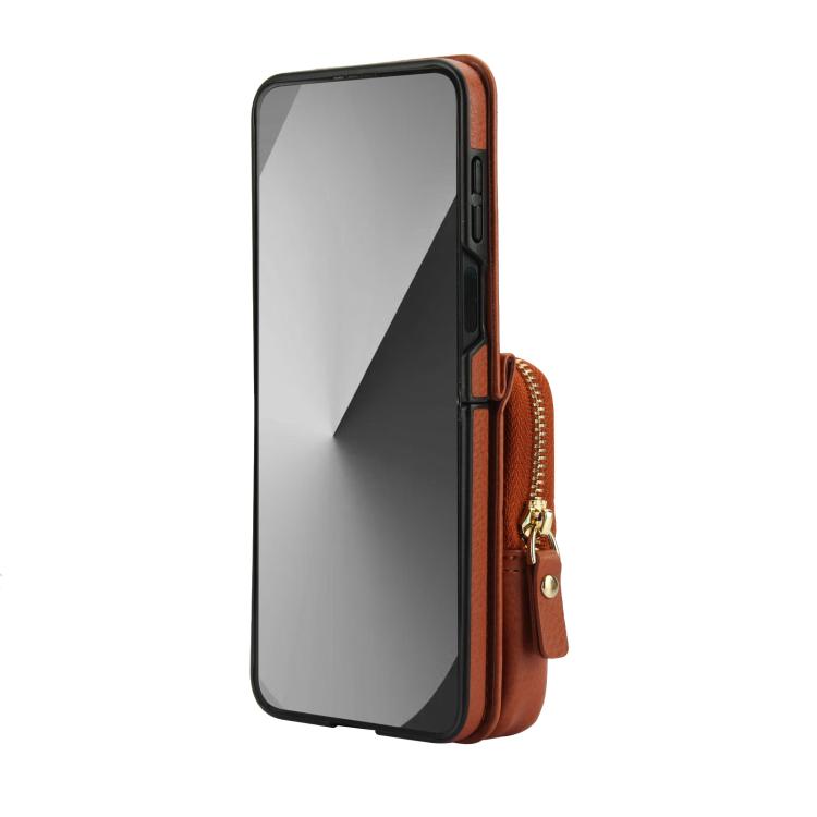 For Samsung Galaxy Z Flip6 / Flip7 FE AwQuer Crossbody Zipper Wallet Bag Litchi Leather Phone Case(Brown) - Galaxy Z Flip6 5G Cases by Awquer | Online Shopping UK | buy2fix