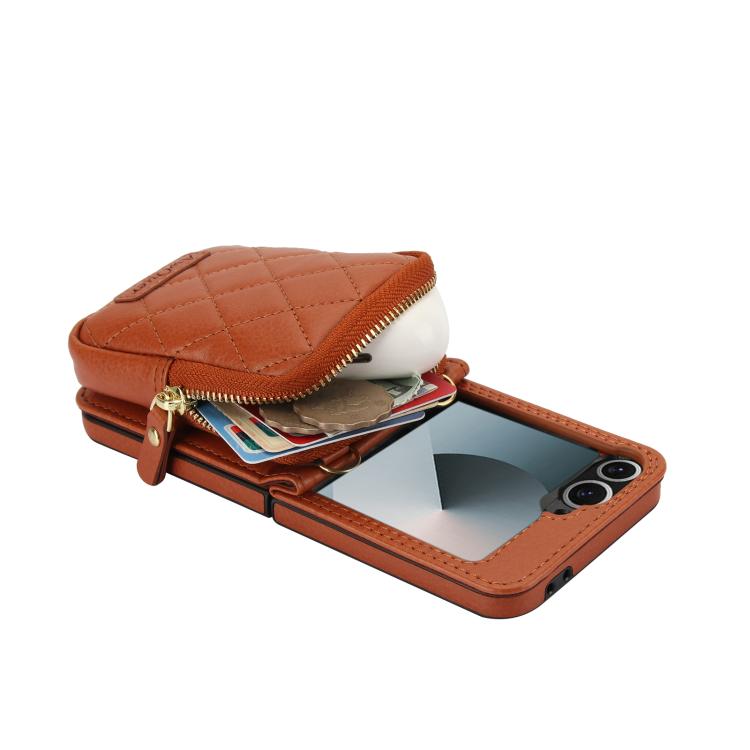 For Samsung Galaxy Z Flip6 / Flip7 FE AwQuer Crossbody Zipper Wallet Bag Litchi Leather Phone Case(Brown) - Galaxy Z Flip6 5G Cases by Awquer | Online Shopping UK | buy2fix