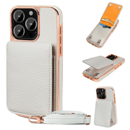 For iPhone 15 Pro Max VIETAO Litchi Texture Wallet PU Phone Case with Lanyard(White) - iPhone 15 Pro Max Cases by VIETAO | Online Shopping UK | buy2fix