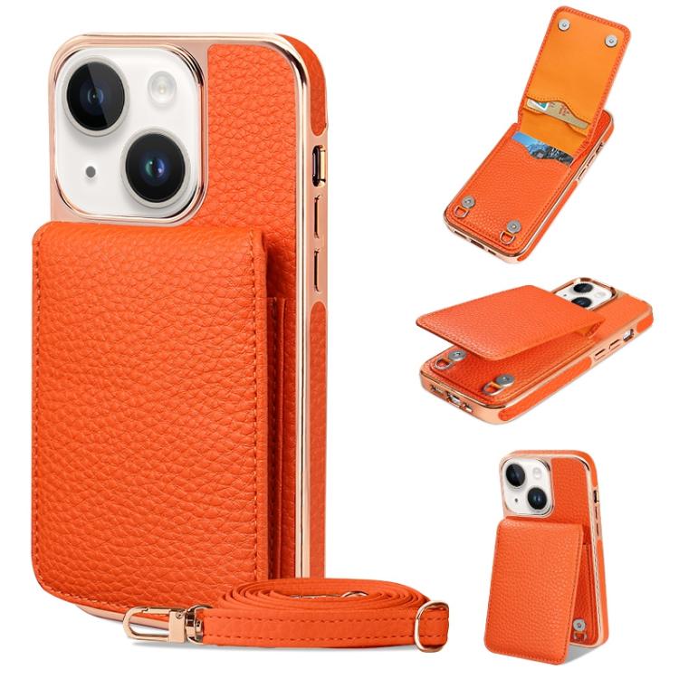 For iPhone 14 Plus VIETAO Litchi Texture Wallet PU Phone Case with Lanyard(Orange) - iPhone 14 Plus Cases by VIETAO | Online Shopping UK | buy2fix