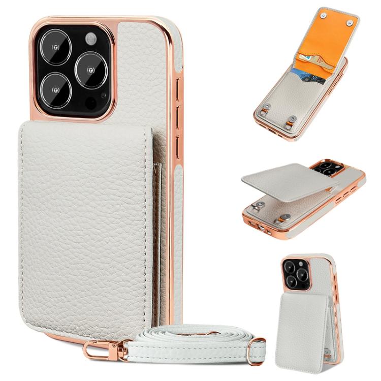 For iPhone 16 Pro Max VIETAO Litchi Texture Wallet PU Phone Case with Lanyard(White) - iPhone 16 Pro Max Cases by VIETAO | Online Shopping UK | buy2fix