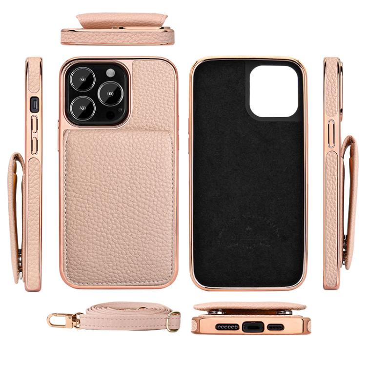 For iPhone 16 Pro VIETAO Litchi Texture Wallet PU Phone Case with Lanyard(Pink) - iPhone 16 Pro Cases by VIETAO | Online Shopping UK | buy2fix