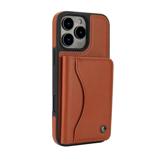 For iPhone 16 Pro Max AwQuer Horizontal Flip Card Bag Holder Leather Phone Case(Brown) by Awquer