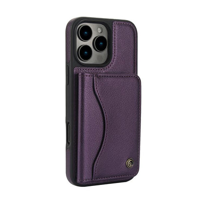 For iPhone 16 Pro AwQuer Horizontal Flip Card Bag Holder Leather Phone Case(Dark Purple) by Awquer