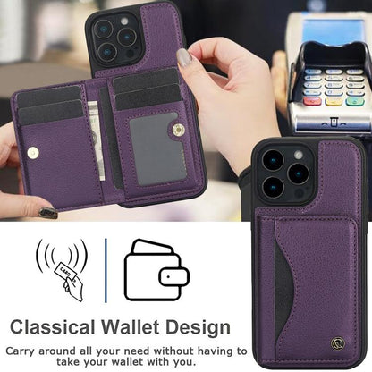 For iPhone 16 Pro AwQuer Horizontal Flip Card Bag Holder Leather Phone Case(Dark Purple) by Awquer