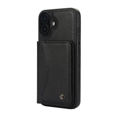 For iPhone 16 Plus AwQuer Horizontal Flip Card Bag Holder Leather Phone Case(Black) - iPhone 16 Plus Cases by Awquer | Online Shopping UK | buy2fix