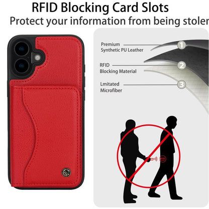 For iPhone 16 Plus AwQuer Horizontal Flip Card Bag Holder Leather Phone Case(Red) by Awquer