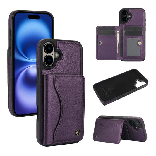 For iPhone 16 AwQuer Horizontal Flip Card Bag Holder Leather Phone Case(Dark Purple) by Awquer