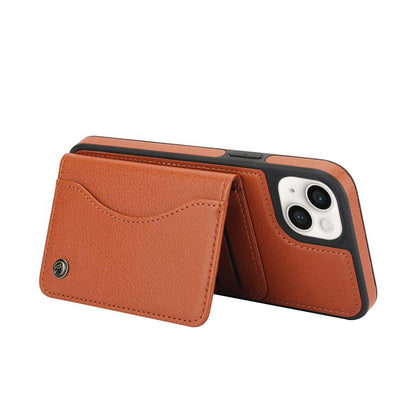 For iPhone 15 AwQuer Horizontal Flip Card Bag Holder Leather Phone Case(Brown) - iPhone 15 Cases by Awquer | Online Shopping UK | buy2fix