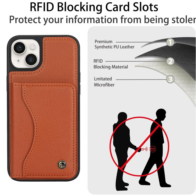 For iPhone 15 AwQuer Horizontal Flip Card Bag Holder Leather Phone Case(Brown) - iPhone 15 Cases by Awquer | Online Shopping UK | buy2fix